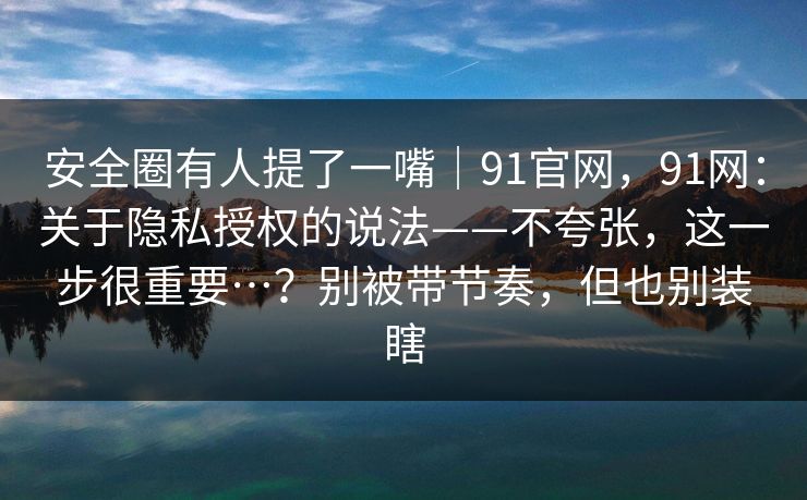 安全圈有人提了一嘴|91官网,91网:关于隐私授权的说法——不夸张,这一步很重要…?别被带节奏,但也别装瞎 安全圈有人提了一嘴|91官网,91网:关于隐私授权的说法——不夸张,这一步很重要…?别被带节奏,但也别装瞎